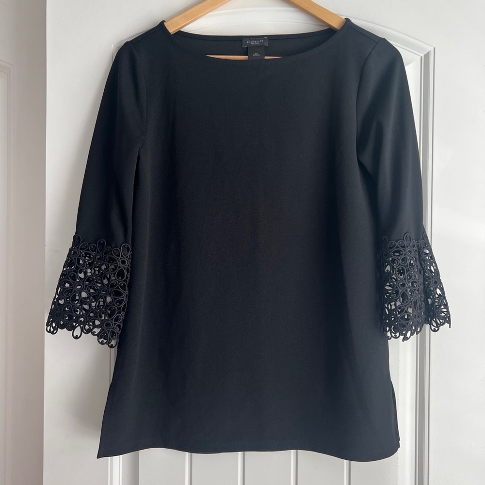 Ann Taylor black lace bell cuff top